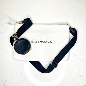 Balenciaga White Leather Crossbody with Black Strap and Coin Pouch
